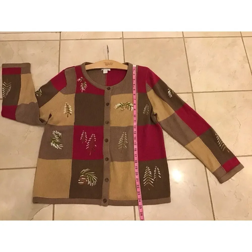 Christopher&Banks Fall Patchwork Embroidery Artsy Whimsy Cardigan L Grandmacore